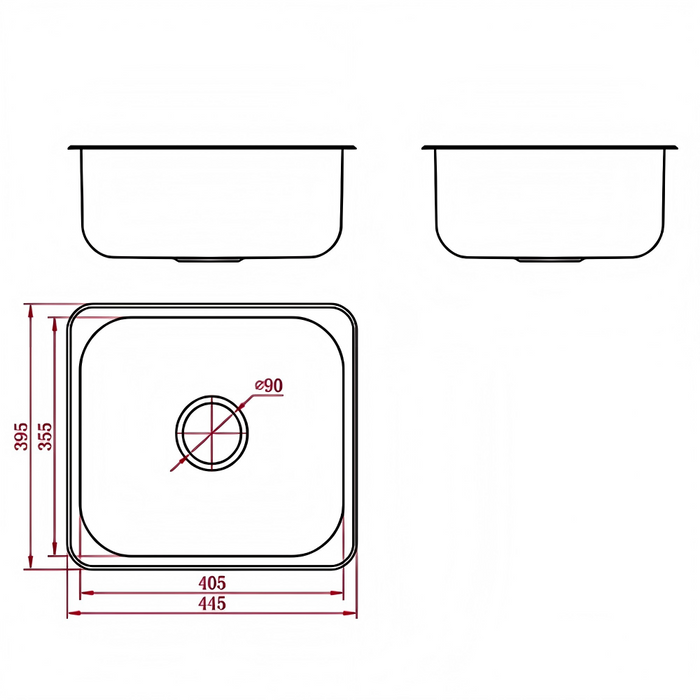 440*390*170mm BK Traditionell 304 Stainless Steel Chrome Square Top Mount Single Bowl Laundry Kitchen Sink