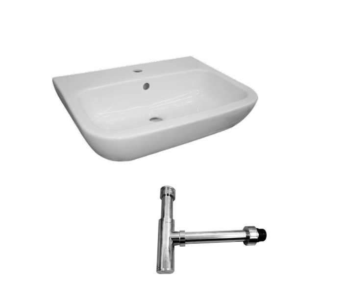 550*340*320mm Ceramic 1 Taphole Wall Basin With Bottle Trap And Waste - HD reno