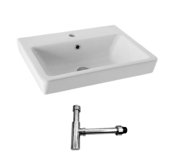 550*445*165mm White Ceramic 1 Taphole Rectangular Wall Basin With Waste