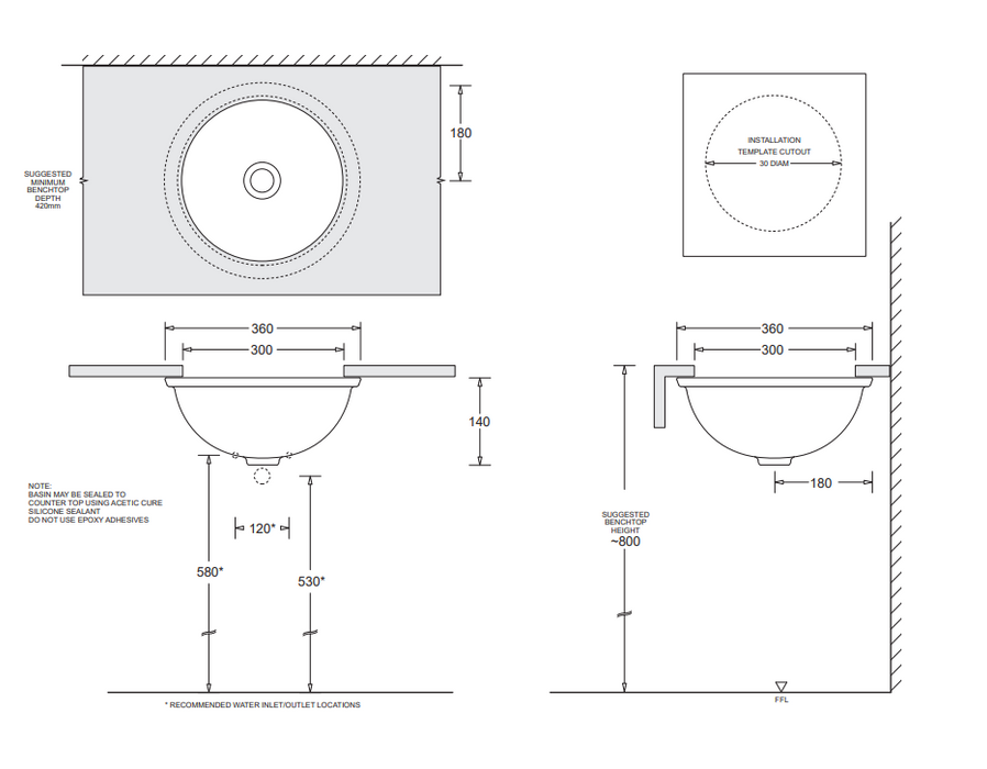 360*360*140mm Ceramic Round Compact Counter Vanity Basin With Waste - HD reno