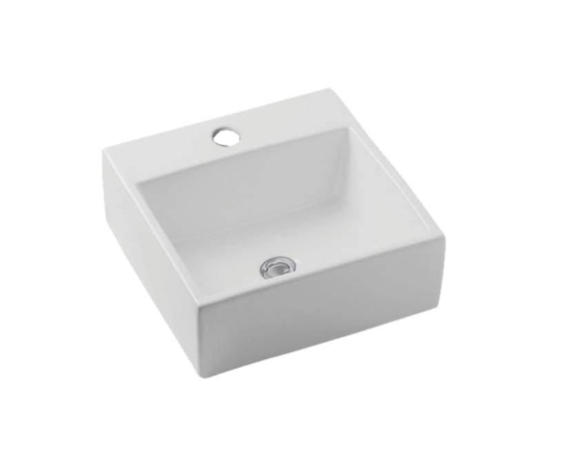 350*350*135mm Ceramic 1 Taphole Square Small Countertop Basin With Waste - HD reno