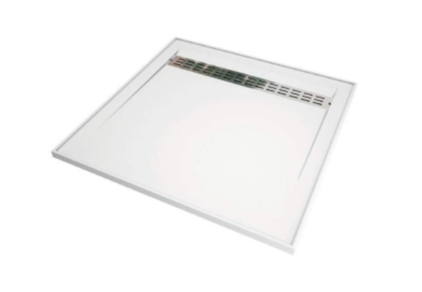 900-1500mm Barossa White Polymarble Standard Square Rear Outlet Shower Base - HD reno
