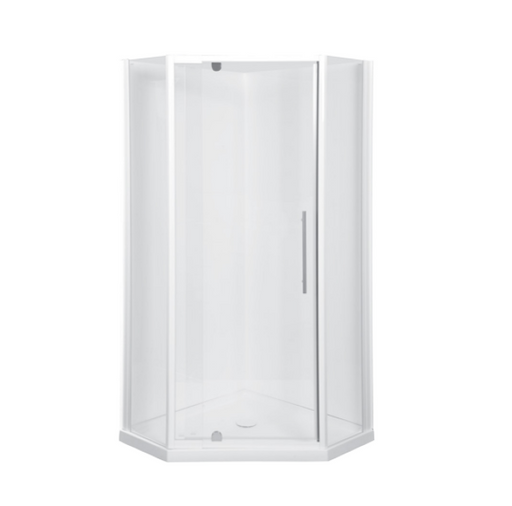 914mm Marbletrend Flinders Neo Chrome Glass Semi-frameless Corner Pivot Shower Screens - HD reno