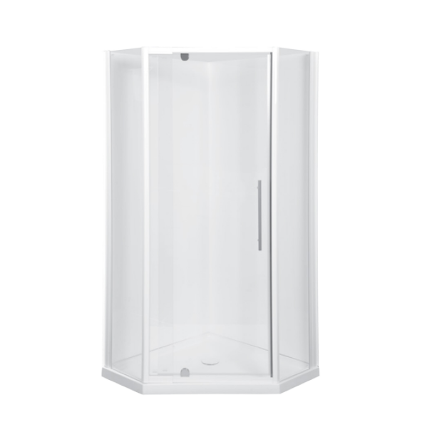 914mm Marbletrend Flinders Neo Chrome Glass Semi-frameless Corner Pivot Shower Screens - HD reno