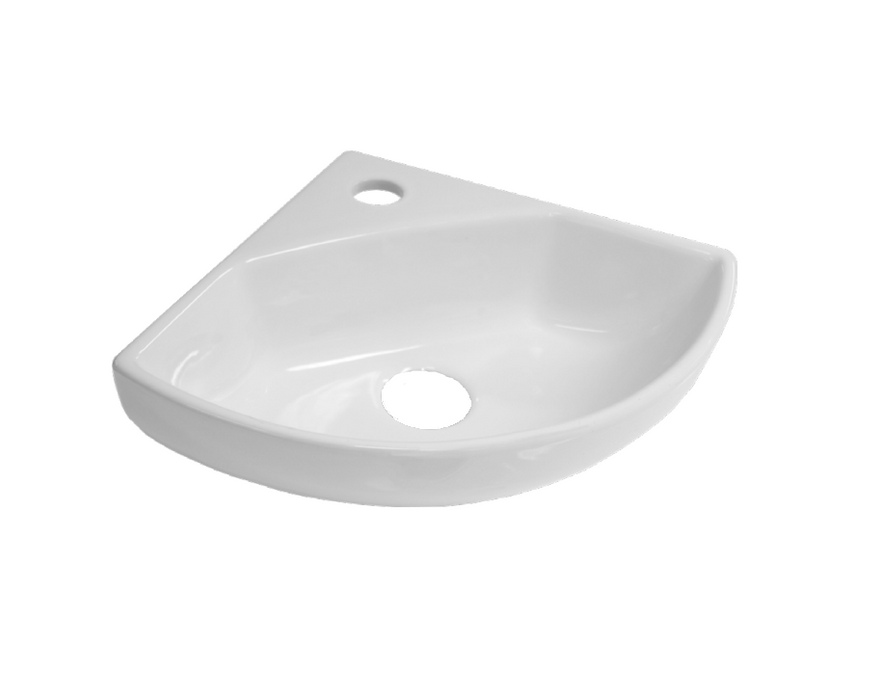 420*340*130mm Milano Ceramic 1 Taphole Corner Wall Basin With Waste - HD reno