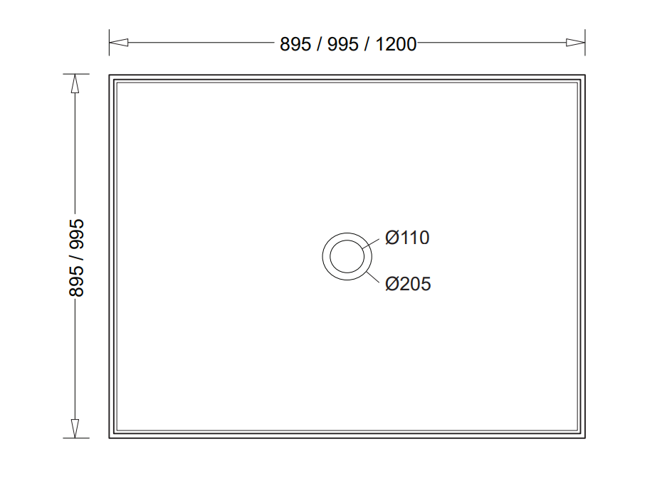 895-1200mm Tile Tray BMC Rectangular Centre Outlet Shower Base - HD reno