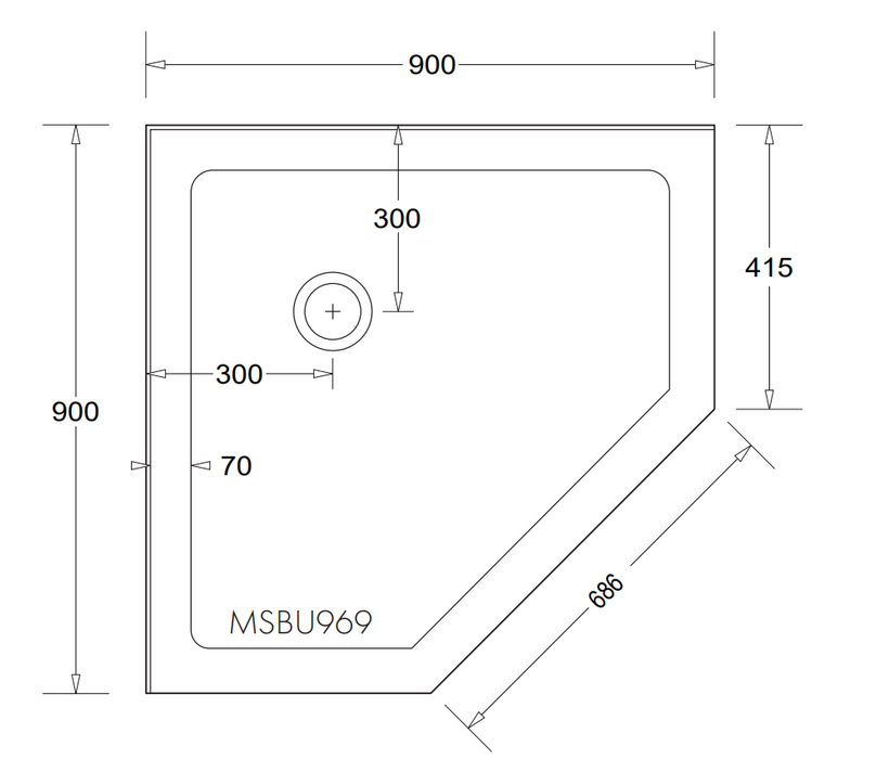 900mm Marbletrend Flinders SMC White Straight Diamond Front Corner Centre Outlet Shower Base - HD reno