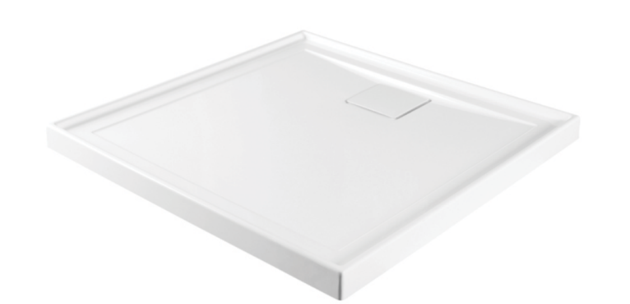820-1220mm Daintree White Polymarble Standard Square Rear Outlet Shower Base - HD reno