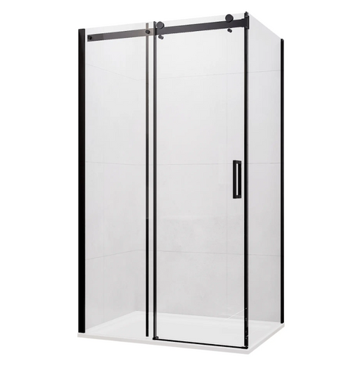 900-1500mm Barossa Chrome & Black Glass Square Semi-frameless Slider Shower Screens - HD reno