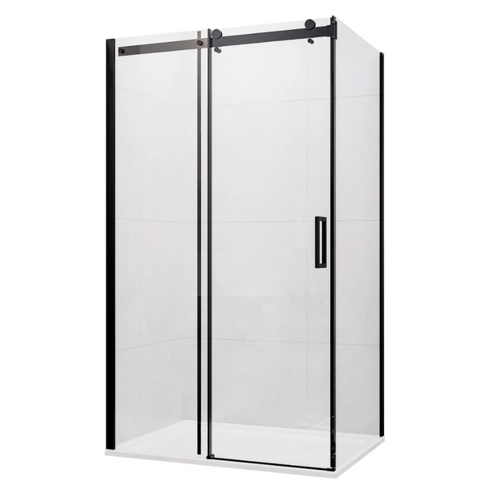 900-1500mm Barossa Chrome & Black Glass Square Semi-frameless Slider Shower Screens - HD reno