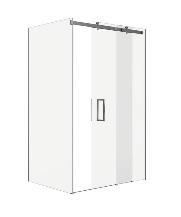 900-1500mm Barossa Chrome & Black Glass Square Semi-frameless Slider Shower Screens - HD reno