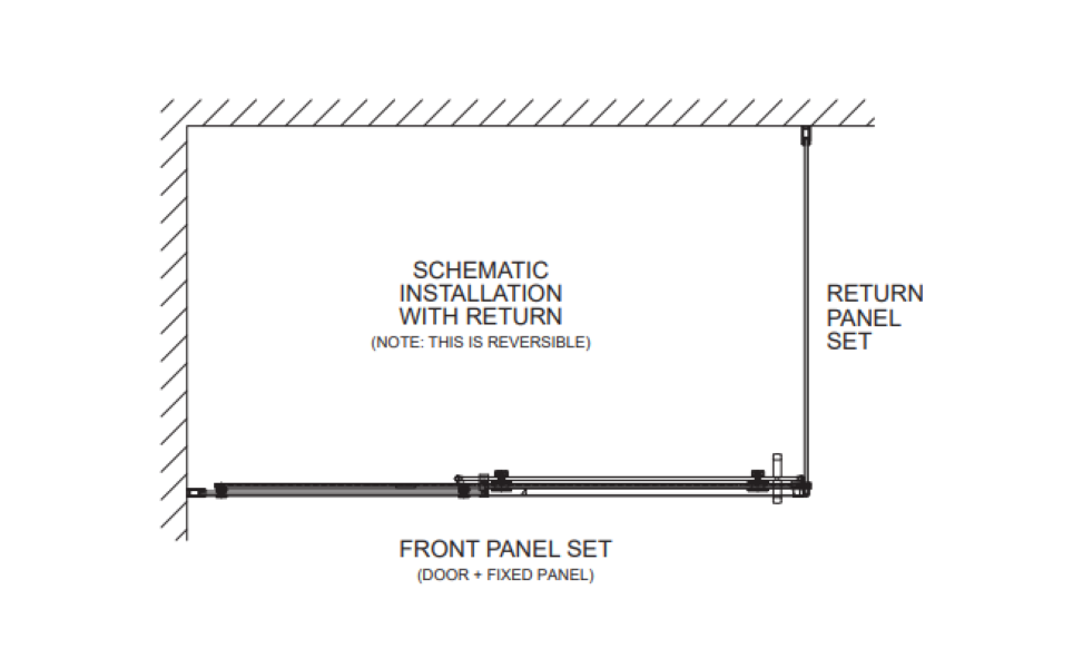 900-1500mm Barossa Chrome & Black Glass Square Semi-frameless Slider Shower Screens - HD reno
