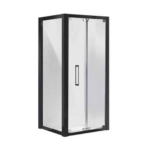 900-1000mm Corsica Chrome & Black Glass Square Bi-fold Framed Shower Screens - HD reno