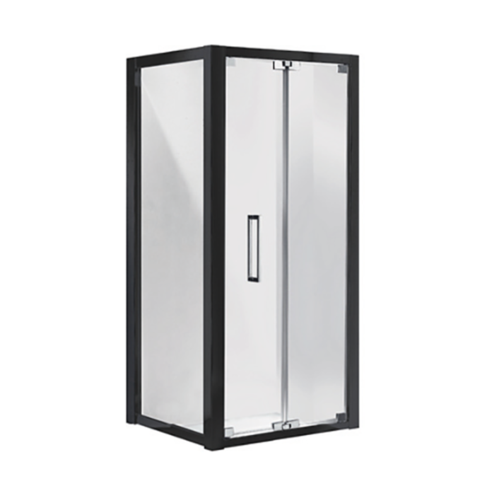 900-1000mm Corsica Chrome & Black Glass Square Bi-fold Framed Shower Screens - HD reno