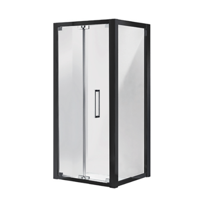 900-1000mm Corsica Chrome & Black Glass Square Bi-fold Framed Shower Screens - HD reno