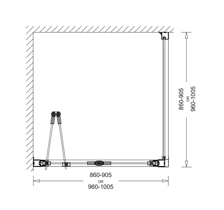 900-1000mm Corsica Chrome & Black Glass WTW Bi-fold Framed Shower Screens - HD reno