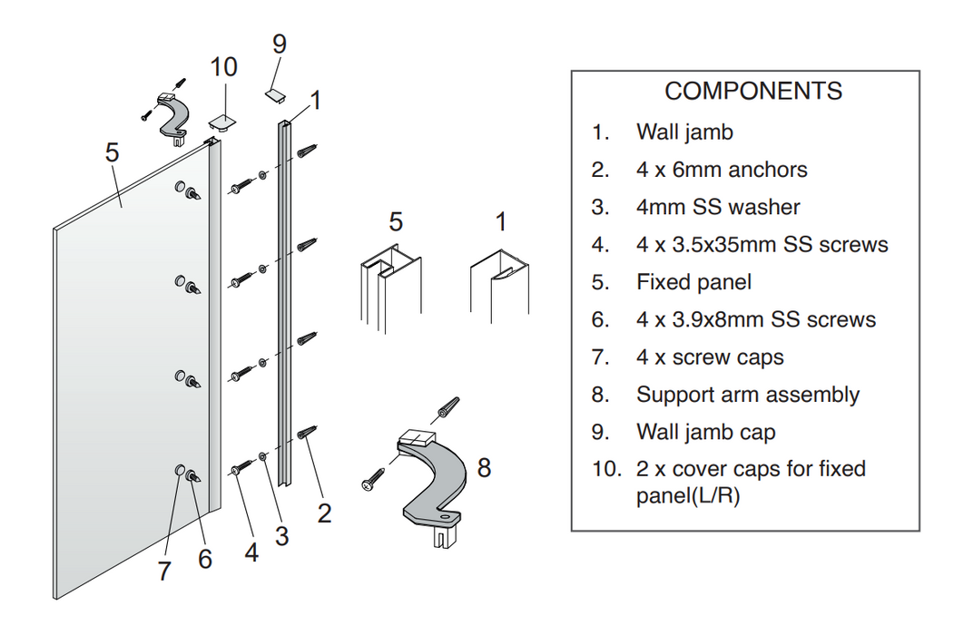 900-1200mm Marbletrend Flinders Tempered Glass Shower Panel - HD reno