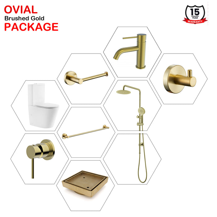 Ovial Round Brushed Gold Bathroom Package Toilet Mixer Shower Spout Accessory