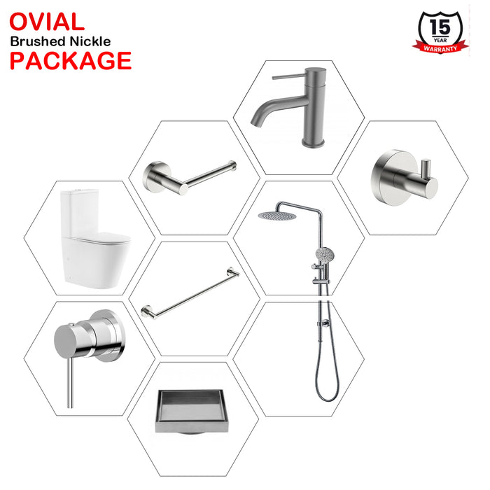 Ovial Round Brushed Nickel Bathroom Package Toilet Mixer Shower Spout Accessory - HD reno