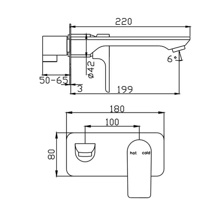 HC Bateau Brushed Nickel Rectangle Wall Mixer With Outlet