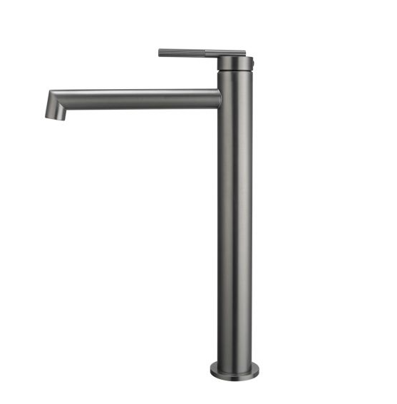 CADDENCE Series Brushed Gun Metal Grey Round Tall Basin Mixer - HD reno
