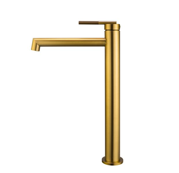 CADDENCE Series Brushed Yellow Gold Round Tall Basin Mixer - HD reno