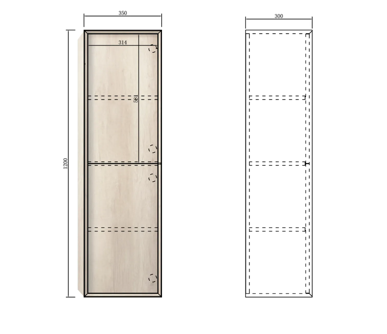1200mm Bondi Natural Oak Wall Hung Vanity and Tall Boy and Shaving Cabinet