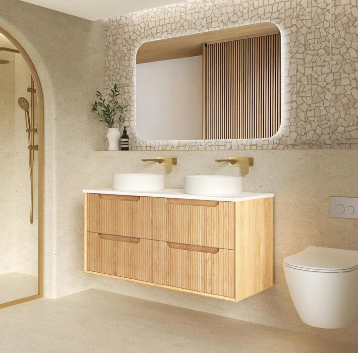 600-1500*550*460mm OTTI Byron Fluted Woodland Oak High Moisture Resistant Plywood Bathroom Cabinet Wall Hung Vanity