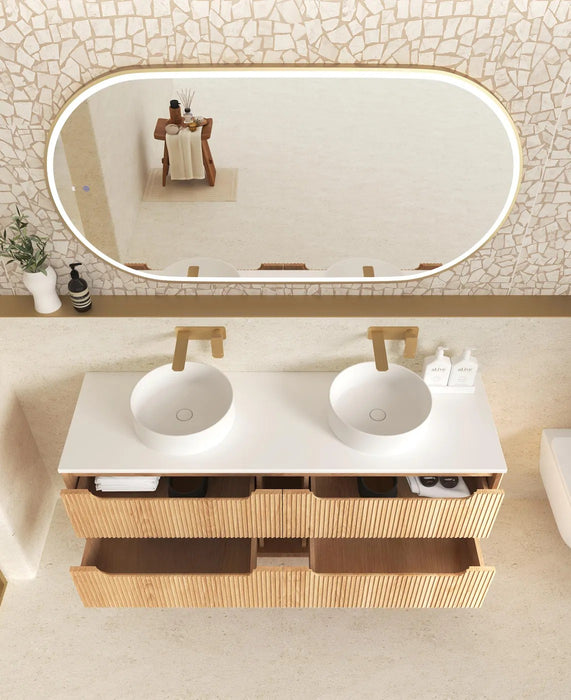 600-1500*550*460mm OTTI Byron Fluted Woodland Oak High Moisture Resistant Plywood Bathroom Cabinet Wall Hung Vanity
