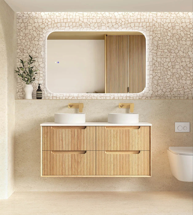 600-1500*550*460mm OTTI Byron Fluted Woodland Oak High Moisture Resistant Plywood Bathroom Cabinet Wall Hung Vanity