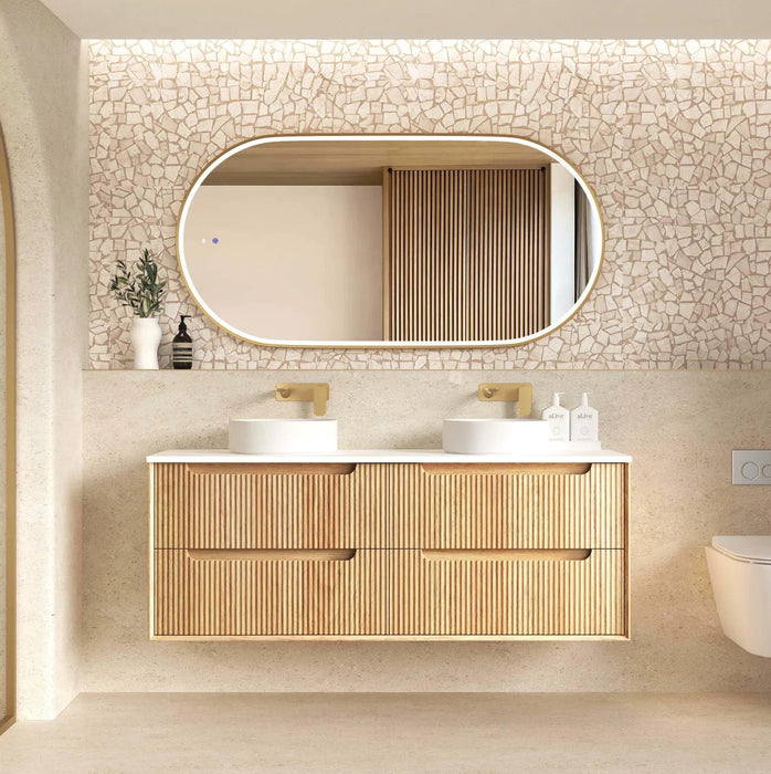 600-1500*550*460mm OTTI Byron Fluted Woodland Oak High Moisture Resistant Plywood Bathroom Cabinet Wall Hung Vanity