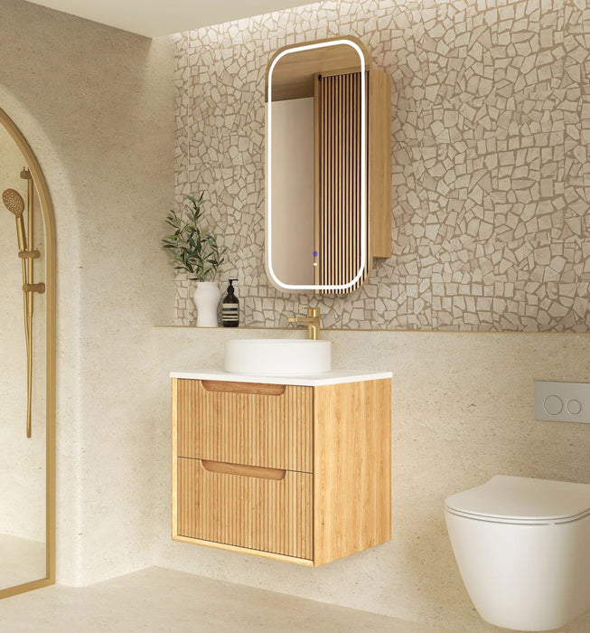 600-1500*550*460mm OTTI Byron Fluted Woodland Oak High Moisture Resistant Plywood Bathroom Cabinet Wall Hung Vanity