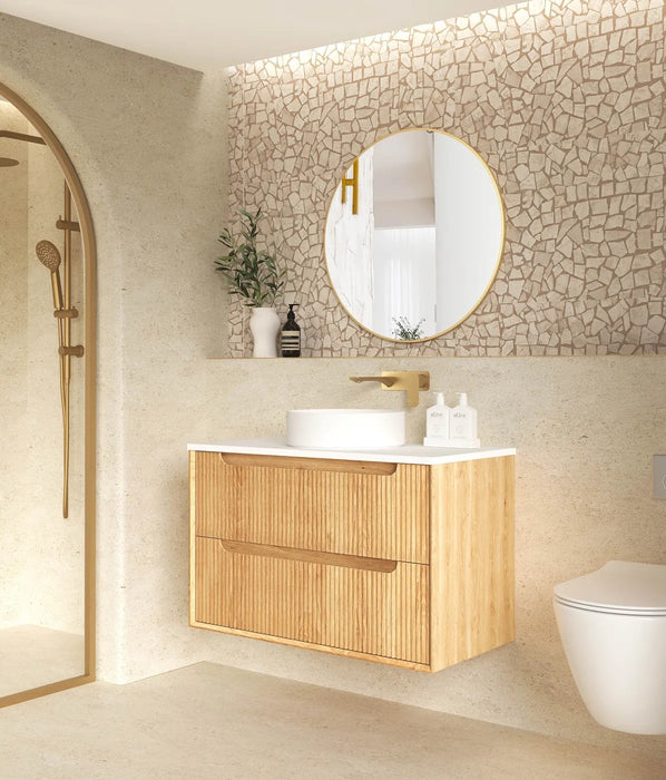 600-1500*550*460mm OTTI Byron Fluted Woodland Oak High Moisture Resistant Plywood Bathroom Cabinet Wall Hung Vanity