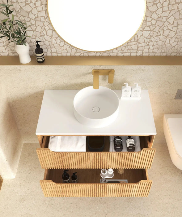 600-1500*550*460mm OTTI Byron Fluted Woodland Oak High Moisture Resistant Plywood Bathroom Cabinet Wall Hung Vanity