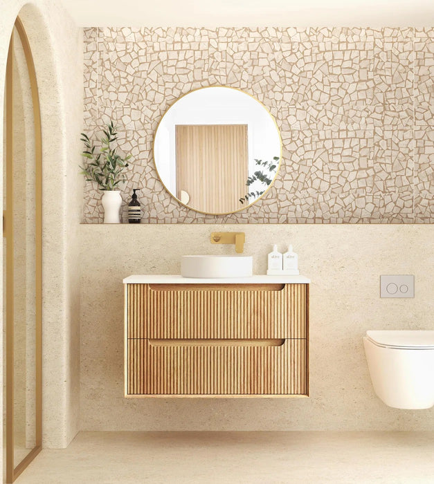 600-1500*550*460mm OTTI Byron Fluted Woodland Oak High Moisture Resistant Plywood Bathroom Cabinet Wall Hung Vanity