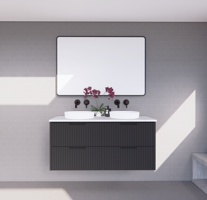 600-1800*450*550mm ABS Bali Matt Black MR Melamined Board Panel With PVC Coating Fluted Wall Hung Vanity - HD reno