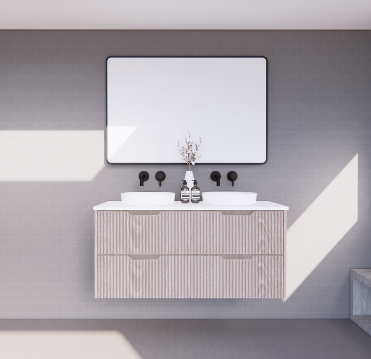 600-1800*450*550mm ABS Bali White Oak MR Melamined Board Panel With PVC Coating Fluted Wall Hung Vanity - HD reno