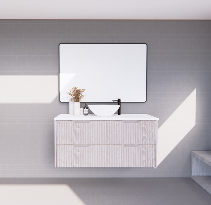 600-1800*450*550mm ABS Bali White Oak MR Melamined Board Panel With PVC Coating Fluted Wall Hung Vanity - HD reno