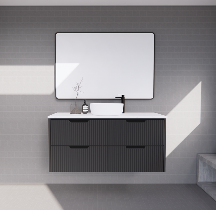 600-1800*450*550mm ABS Bali Matt Black MR Melamined Board Panel With PVC Coating Fluted Wall Hung Vanity - HD reno