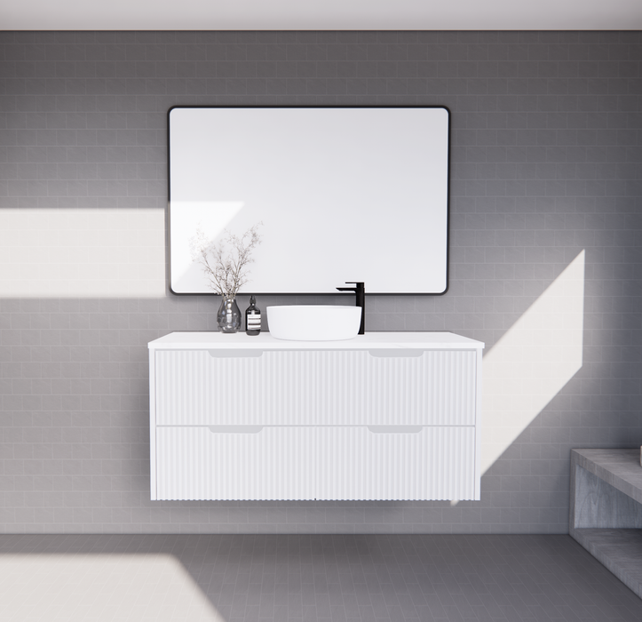 600-1800*450*550mm ABS Bali Matt White MR Melamined Board Panel With PVC Coating Fluted Wall Hung Vanity - HD reno