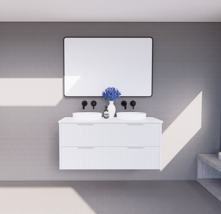 600-1800*450*550mm ABS Bali Matt White MR Melamined Board Panel With PVC Coating Fluted Wall Hung Vanity - HD reno