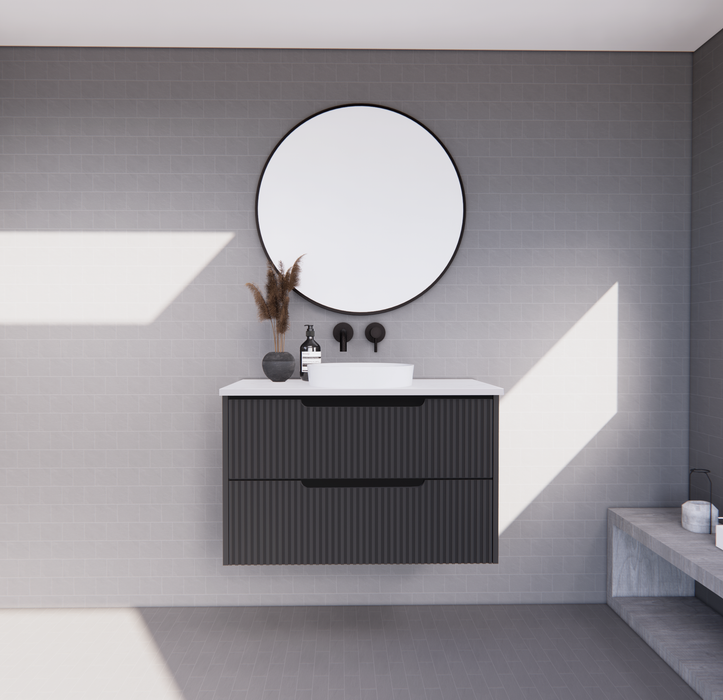 600-1800*450*550mm ABS Bali Matt Black MR Melamined Board Panel With PVC Coating Fluted Wall Hung Vanity - HD reno