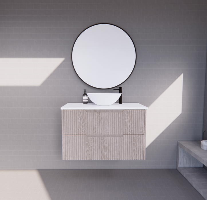 600-1800*450*550mm ABS Bali White Oak MR Melamined Board Panel With PVC Coating Fluted Wall Hung Vanity - HD reno