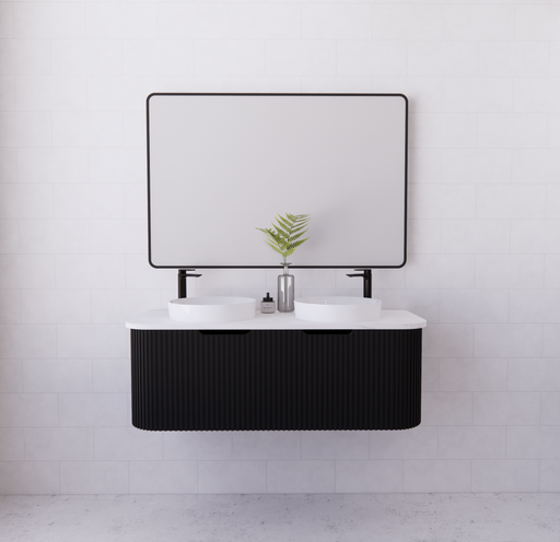 750-1500*450mm ABS Bergen Matt Black Curved Edge Fluted Wall Hung Cabinet Vanity MDF Board PVC Coating - HD reno