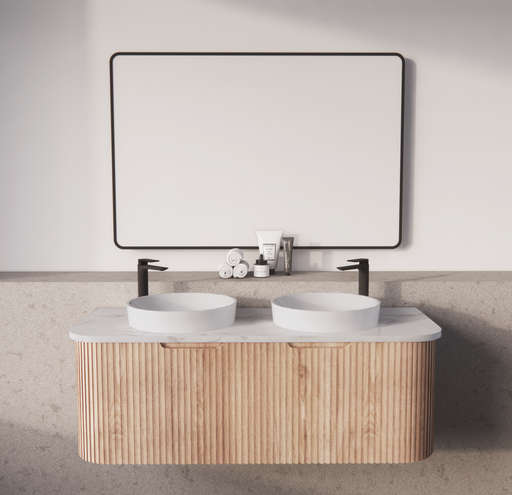 750-1500*450mm ABS Bergen Solid Timber Curved Edge Fluted Wall Hung Cabinet Vanity Materials MDF Board PVC Coating - HD reno