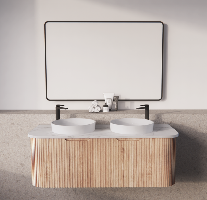 750-1500*450mm ABS Bergen Solid Timber Curved Edge Fluted Wall Hung Cabinet Vanity Materials MDF Board PVC Coating - HD reno