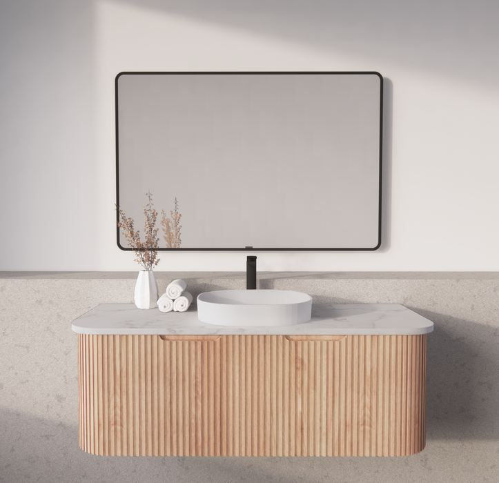 750-1500*450mm ABS Bergen Solid Timber Curved Edge Fluted Wall Hung Cabinet Vanity Materials MDF Board PVC Coating - HD reno