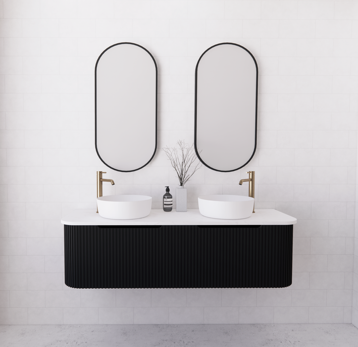 750-1500*450mm ABS Bergen Matt Black Curved Edge Fluted Wall Hung Cabinet Vanity MDF Board PVC Coating - HD reno