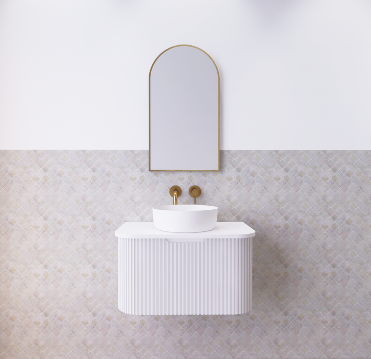 750-1500*450mm ABS Bergen Matt White Curved Edge Fluted Wall Cabinet Hung Vanity MDF Board PVC Coating - HD reno