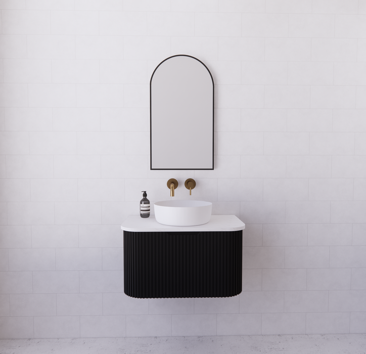 750-1500*450mm ABS Bergen Matt Black Curved Edge Fluted Wall Hung Cabinet Vanity MDF Board PVC Coating - HD reno